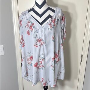 Torrid Women’s Short Sleeve Blue Floral Button Harper Blouse Plus size 4X‎